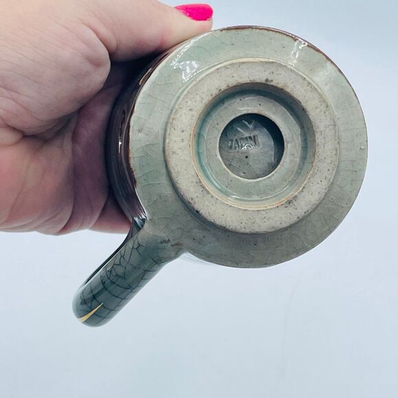 Made in Japan Two Wall Gold Trimmed Mug Samayaki Tea Cup Soma Ware Crackle Glaze - Picture 2 of 7